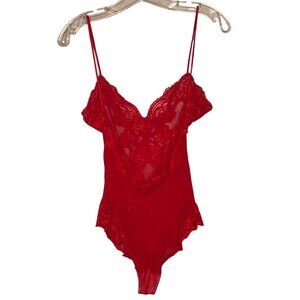 Victoria's Secret Gold Crown SMALL VTG Red Lace Sheer Teddy Lingerie  USA